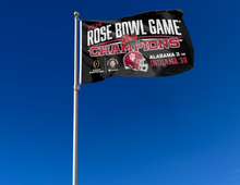 Load image into Gallery viewer, oudoor display of black indiana football rose bowl champions 2026 flag as part of tailgate decor