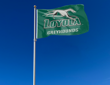 Load image into Gallery viewer, outdoor display of loyola university maryland greyhounds flag for tailgate decor