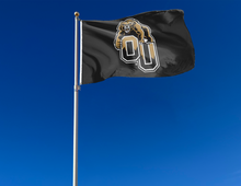 Load image into Gallery viewer, outdoor display of oakland university flag with oakland ou logo for tailgate decor