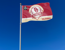 Load image into Gallery viewer, outdoor display of oklahoma baseball college world series 2026 flag for tailgate decor