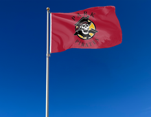 Load image into Gallery viewer, outdoor display of red park university pirates flag for tailgate decor