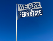 Load image into Gallery viewer, outdoor display of penn state university flag with we are penn state logo for tailgate decor