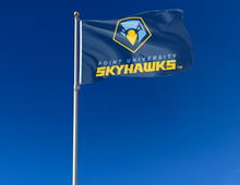 Load image into Gallery viewer, outdoor display of point university skyhawks flag for tailgate decor