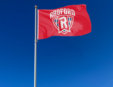 Load image into Gallery viewer, outdoor display of red radford university flag for tailgate decor