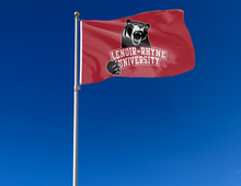 Load image into Gallery viewer, outdoor display of red lenoir rhyne university 3x5 flag for tailgate decor