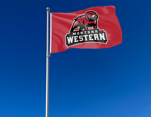 Load image into Gallery viewer, outdoor display of red university of montana western bulldogs flag for tailgate decor