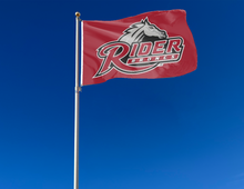 Load image into Gallery viewer, outdoor display of red rider university broncs flag for tailgate decor