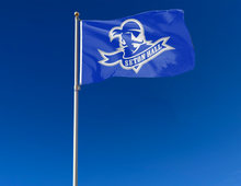 Load image into Gallery viewer, outdoor display of blue seton hall university flag for tailgate decor