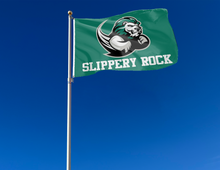 Load image into Gallery viewer, outdoor display of slippery rock university flag for tailgate decor