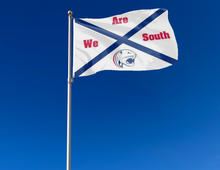 Load image into Gallery viewer, outdoor display of state of alabama flag style south alabama jaguars we are south flag for tailgate decor