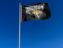 Load image into Gallery viewer, outdoor display of black towson university tigers flag for tailgate decor