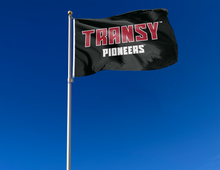 Load image into Gallery viewer, outdoor display of black transylvania university pioneers flag for tailgate decor