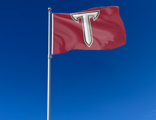 Load image into Gallery viewer, outdoor display of red troy university flag for tailgate decor