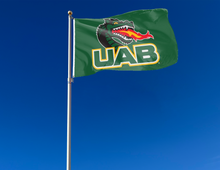 Load image into Gallery viewer, outdoor display of university of alabama birmingham uab flag for tailgate decor