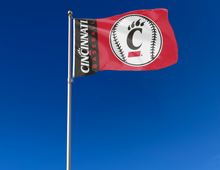 Load image into Gallery viewer, outdoor display of university of cincinnati bearcats baseball flag for tailgate decor