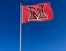 Load image into Gallery viewer, outdoor display of red university of miami ohio flag for tailgate decor