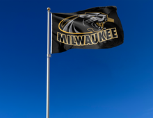 Load image into Gallery viewer, outdoor display of university of wisconsin milwaukee flag for tailgate decor