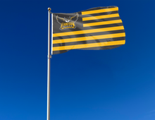 Load image into Gallery viewer, outdoor display of usa flag style kennesaw state owls flag for tailgate decor