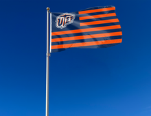 Load image into Gallery viewer, outdoor display of usa flag style utep miners flag for tailgate decor