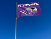 Load image into Gallery viewer, outdoor display of purple uw-whitewater 3x5 flag for tailgate decor
