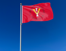 Load image into Gallery viewer, outdoor display of red virginia military institute flag for tailgate decor