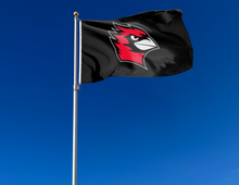 Load image into Gallery viewer, outdoor display of black wesleyan university flag for tailgate decor
