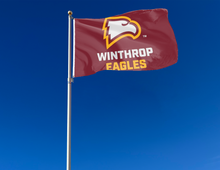 Load image into Gallery viewer, outdoor display of red winthrop university flag for tailgate decor