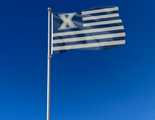 Load image into Gallery viewer, outdoor display of xavier university musketeers national 3x5 flag for tailgate decor