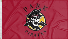 Load image into Gallery viewer, red park university pirates flag for college dorm decor