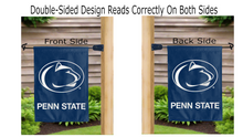 Load image into Gallery viewer, penn state logo reading correctly on both sides of blue garden flag