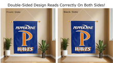 Load image into Gallery viewer, pepperdine waves logo reading correctly on both sides of both sides of blue double sided house flag