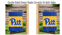 Load image into Gallery viewer, pitt logo reading correctly on both sides of double sided garden flag
