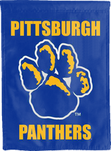 Load image into Gallery viewer, blue pittsburgh panthers double sided house flag with pitt paw logo for man cave decor