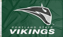 Load image into Gallery viewer, green portland state university vikings flag for college dorm decor