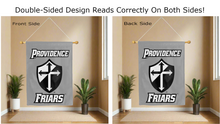 Load image into Gallery viewer, providence friars logo reading correctly on both sides of grey double sided house flag