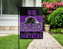 Load image into Gallery viewer, pvamu double sided garden flag hung outside for yard decor