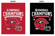 Load image into Gallery viewer, red and black georgia football house flag with sec conference champions 2025 logo for college dorm decor