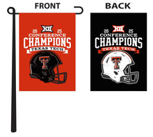Load image into Gallery viewer, red and black texas tech football garden flag with big 12 conference champions 2025 logo for yard decor