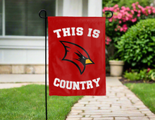 Load image into Gallery viewer, red double sided garden flag with this is saginaw valley state country logo for yard decor