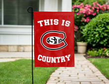 Load image into Gallery viewer, red double sided garden flag with this is scsu country logo for yard decor
