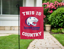 Load image into Gallery viewer, red double sided garden flag with this is south alabama jaguars country logo for yard decor