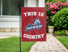 Load image into Gallery viewer, red double sided garden flag with this is usc aiken pacers country logo for yard decor