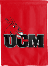 Load image into Gallery viewer, red double sided house flag with ucm logo for man cave decor