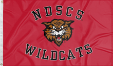 Load image into Gallery viewer, red ndscs wildcats flag for college dorm decor