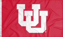 Load image into Gallery viewer, red university of utah flag with interlock uu logo for college dorm decor