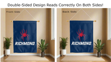Load image into Gallery viewer, richmond spiders logo reading correctly on both sides of blue double sided house flag