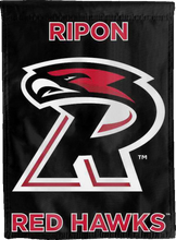 Load image into Gallery viewer, black ripon college double sided house flag for game day decor