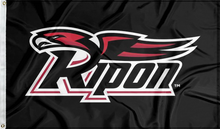 Load image into Gallery viewer, black ripon college red hawks flag for college dorm decor