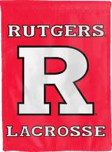 Load image into Gallery viewer, red rutgers lacrosse double sided house flag for man cave decor