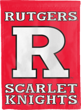 Load image into Gallery viewer, red rutgers scarlet knights double sided house flag for man cave decor